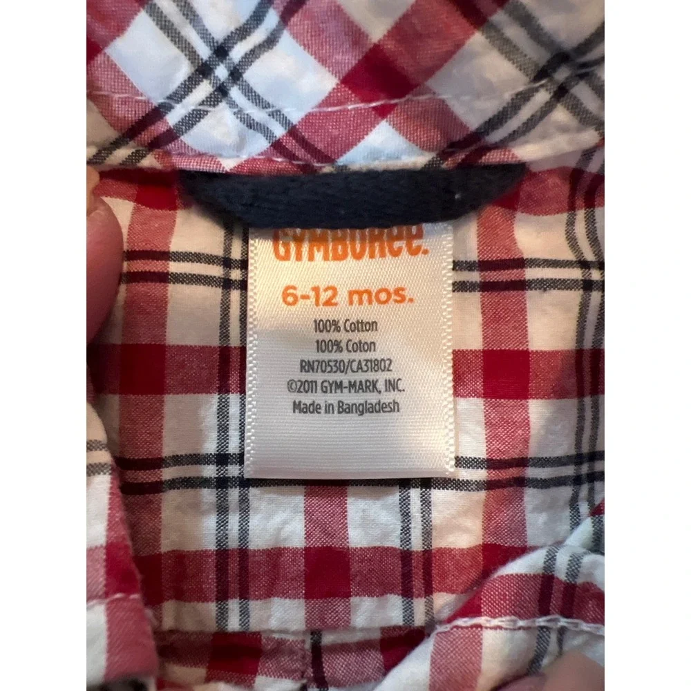 Gymboree Red Plaid Long Sleeve‎ Button Up Shirt Baby 6-12 Months Cotton